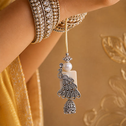 Premium Stylish Peacock Motif Bhai Bhabhi Lumba Rakhi for Raksha Bandhan