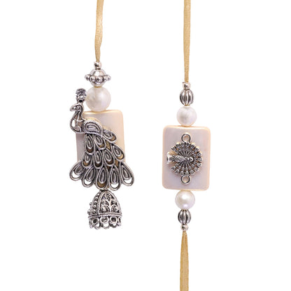 Premium Stylish Peacock Motif Bhai Bhabhi Lumba Rakhi for Raksha Bandhan