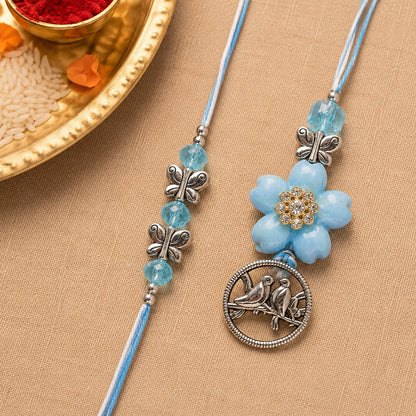 Premium Stylish Beads Flower Motif Bhai Bhabhi Lumba Rakhi Gift