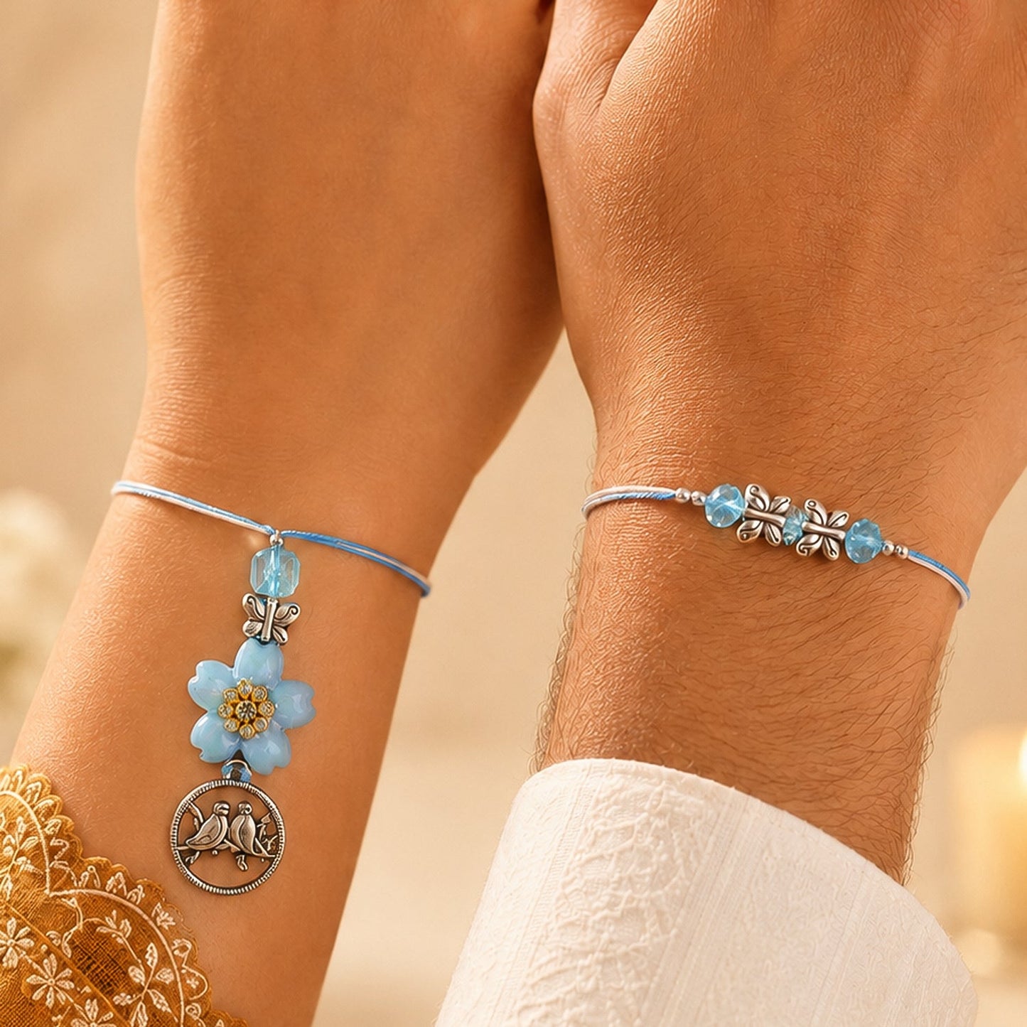 Premium Stylish Beads Flower Motif Bhai Bhabhi Lumba Rakhi Gift
