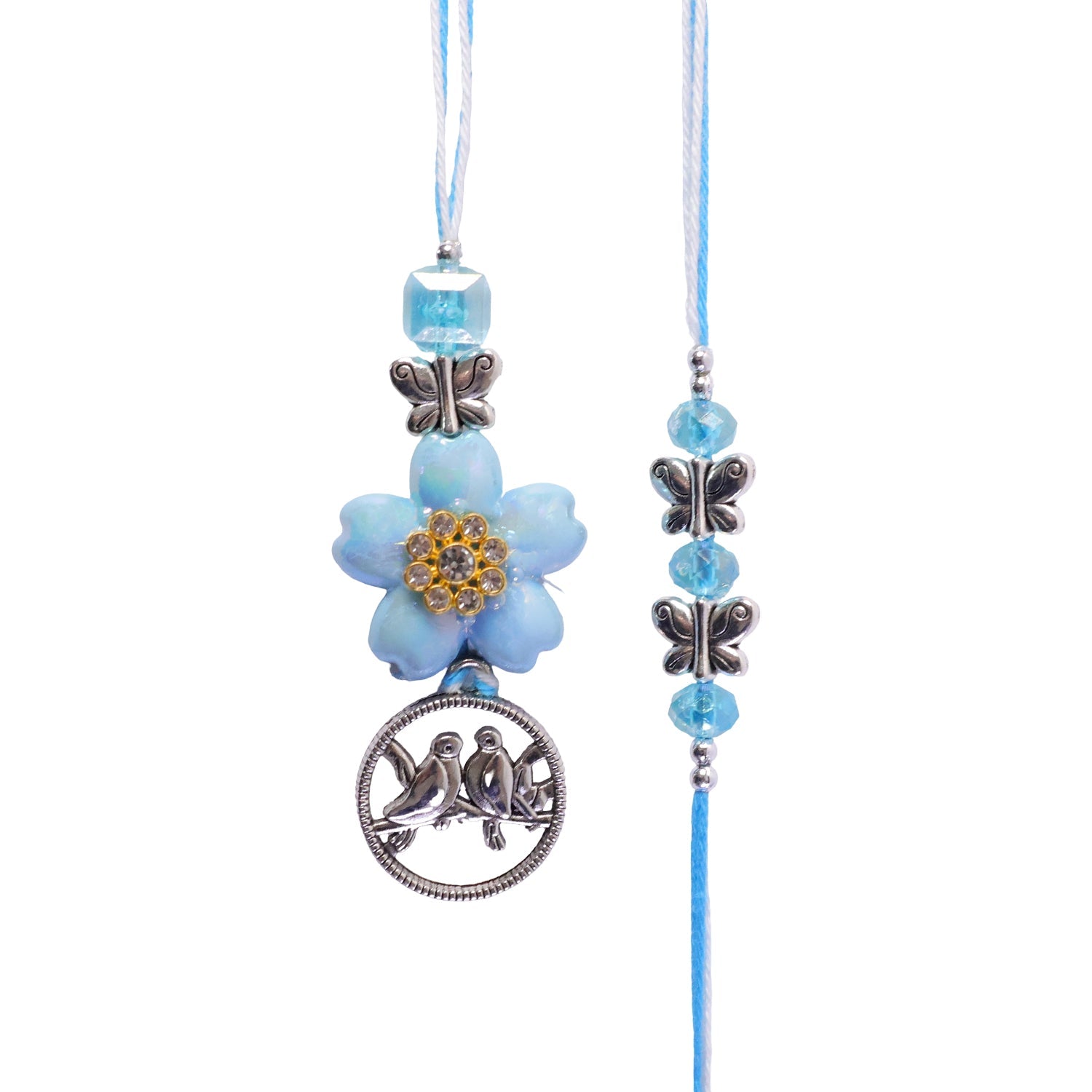 Premium Stylish Beads Flower Motif Bhai Bhabhi Lumba Rakhi Gift