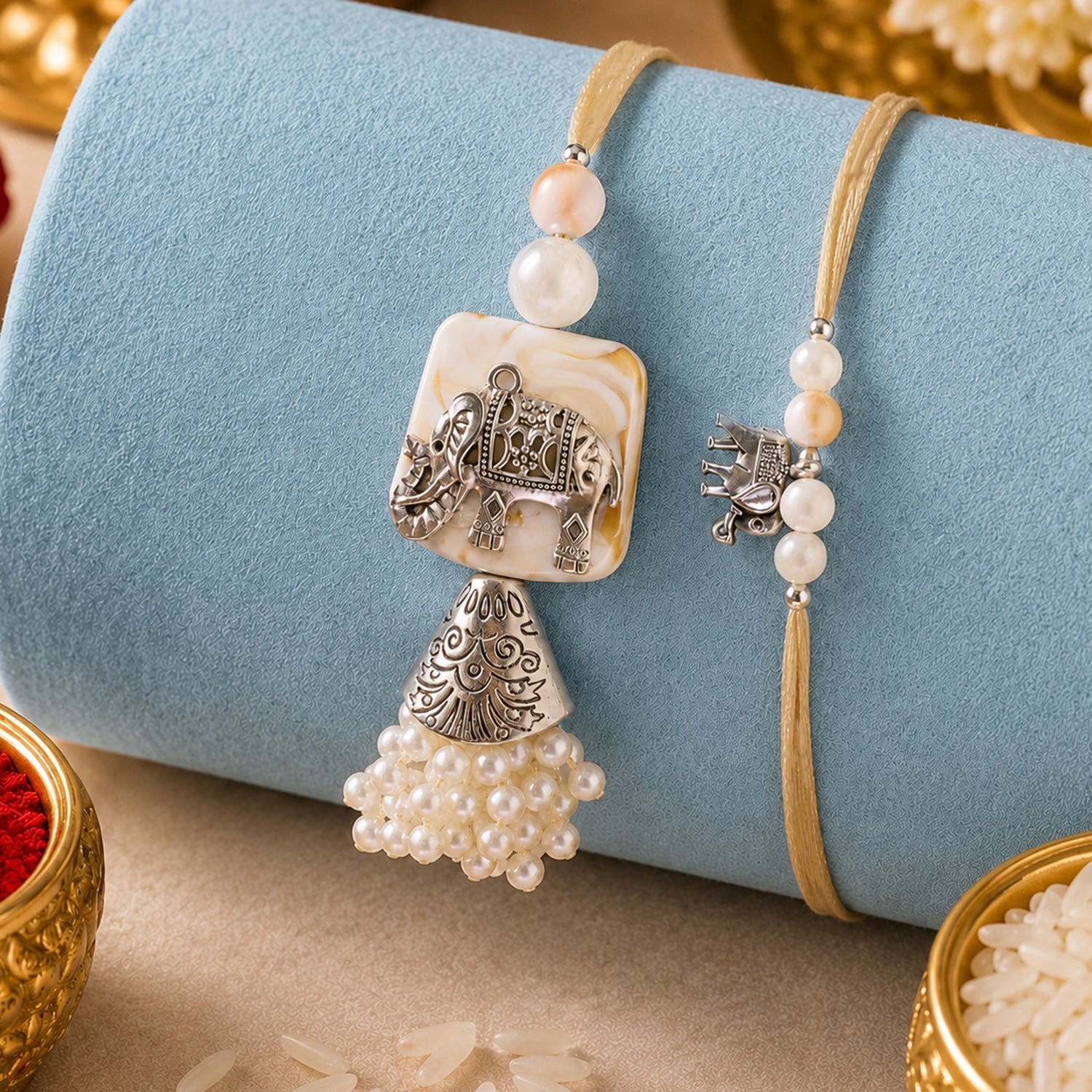 Premium Elephant Motif Raksha Bandhan Bhai Bhabhi Lumba Rakhi