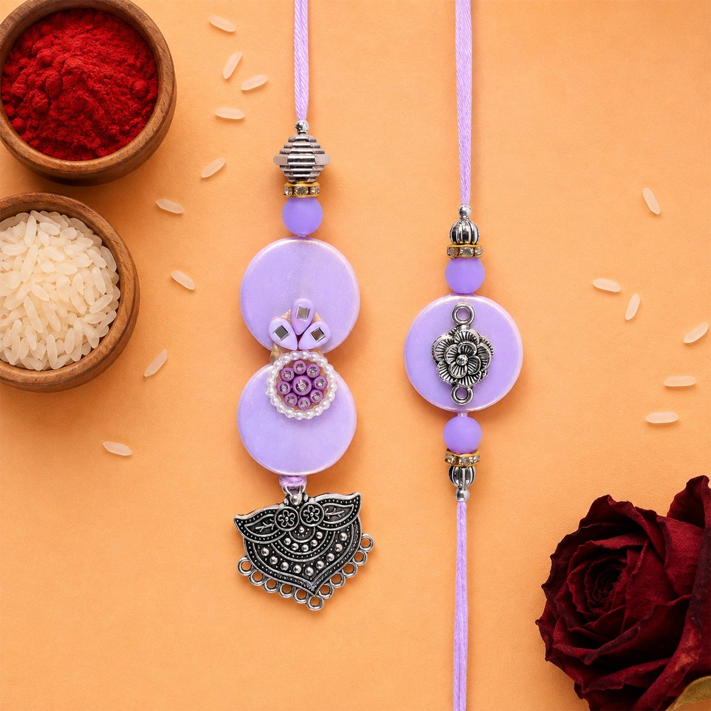 Premium Beautiful Floral Design Bhai Bhabhi Lumba Rakhi