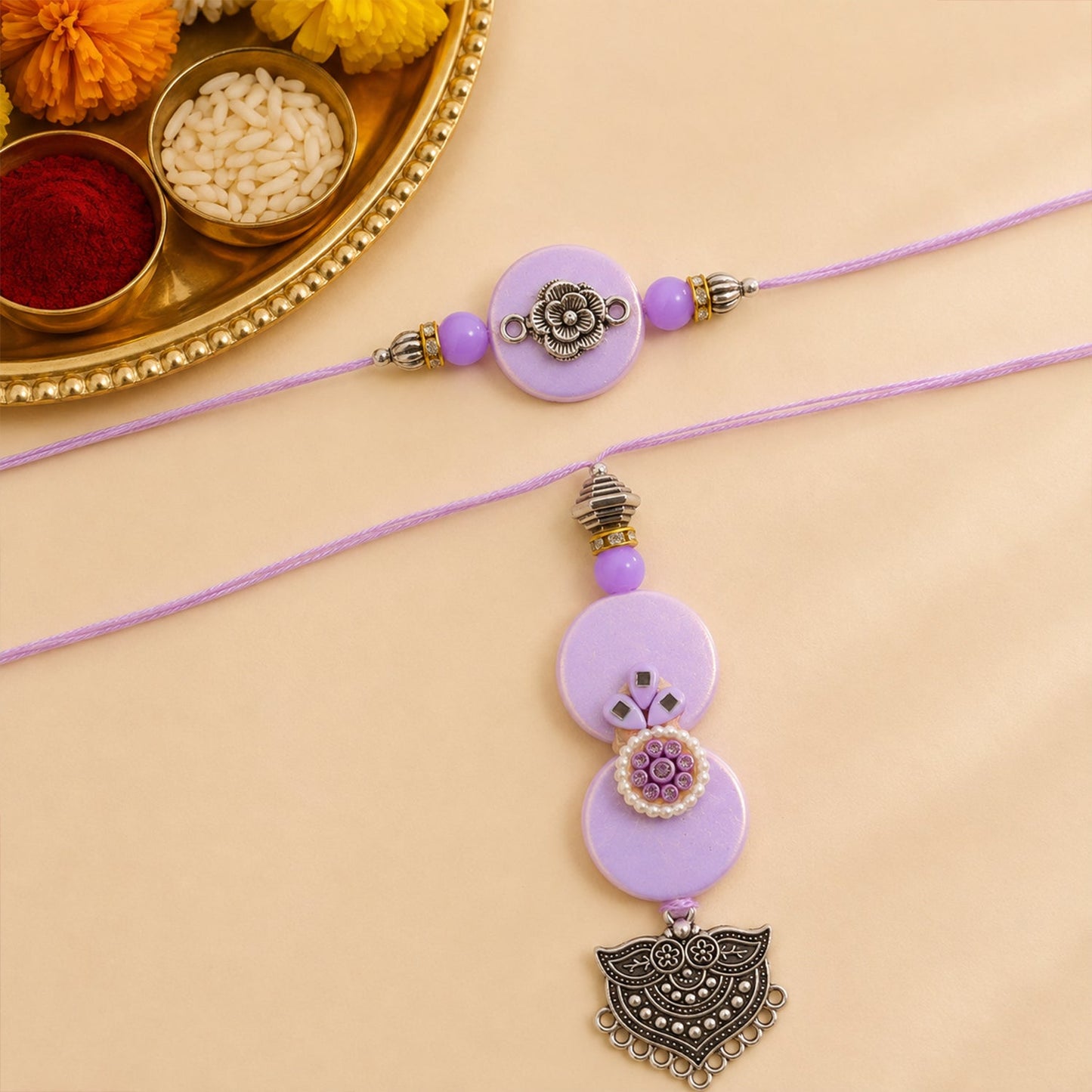 Premium Beautiful Floral Design Bhai Bhabhi Lumba Rakhi