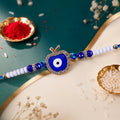 Apple Design Evil Eye Stone Beaded Rakhi with Leaf Crown Center Charm