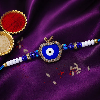 Apple Design Evil Eye Stone Beaded Rakhi with Leaf Crown Center Charm