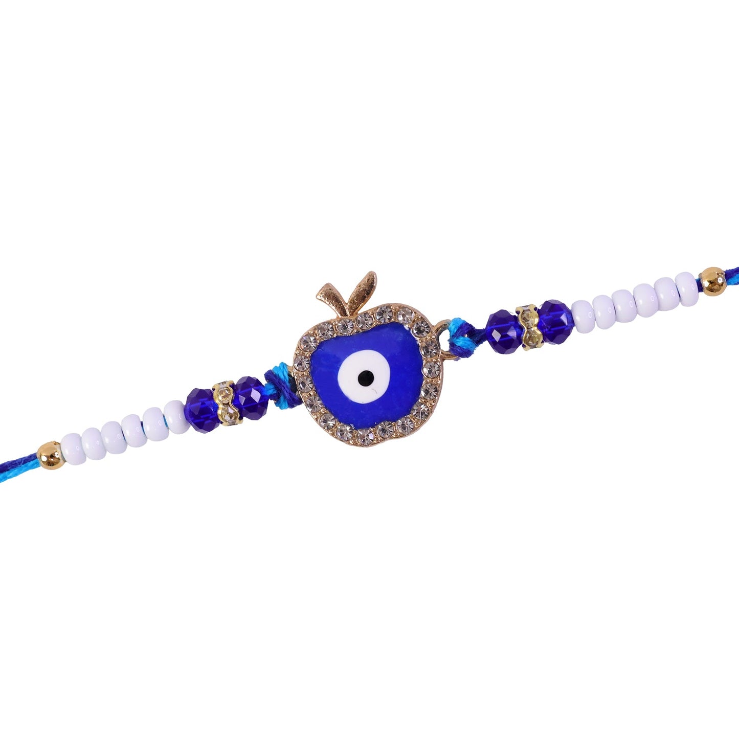 Apple Design Evil Eye Stone Beaded Rakhi with Leaf Crown Center Charm