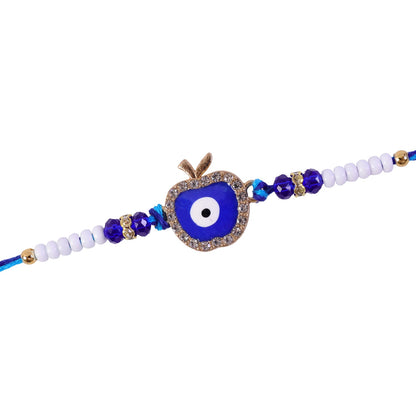 Apple Design Evil Eye Stone Beaded Rakhi with Leaf Crown Center Charm