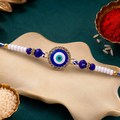 Classic Evil Eye Kundan Beaded Rakhi with Round Protective Charm
