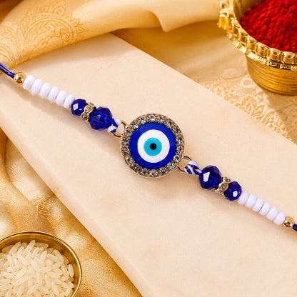 Classic Evil Eye Kundan Beaded Rakhi with Round Protective Charm