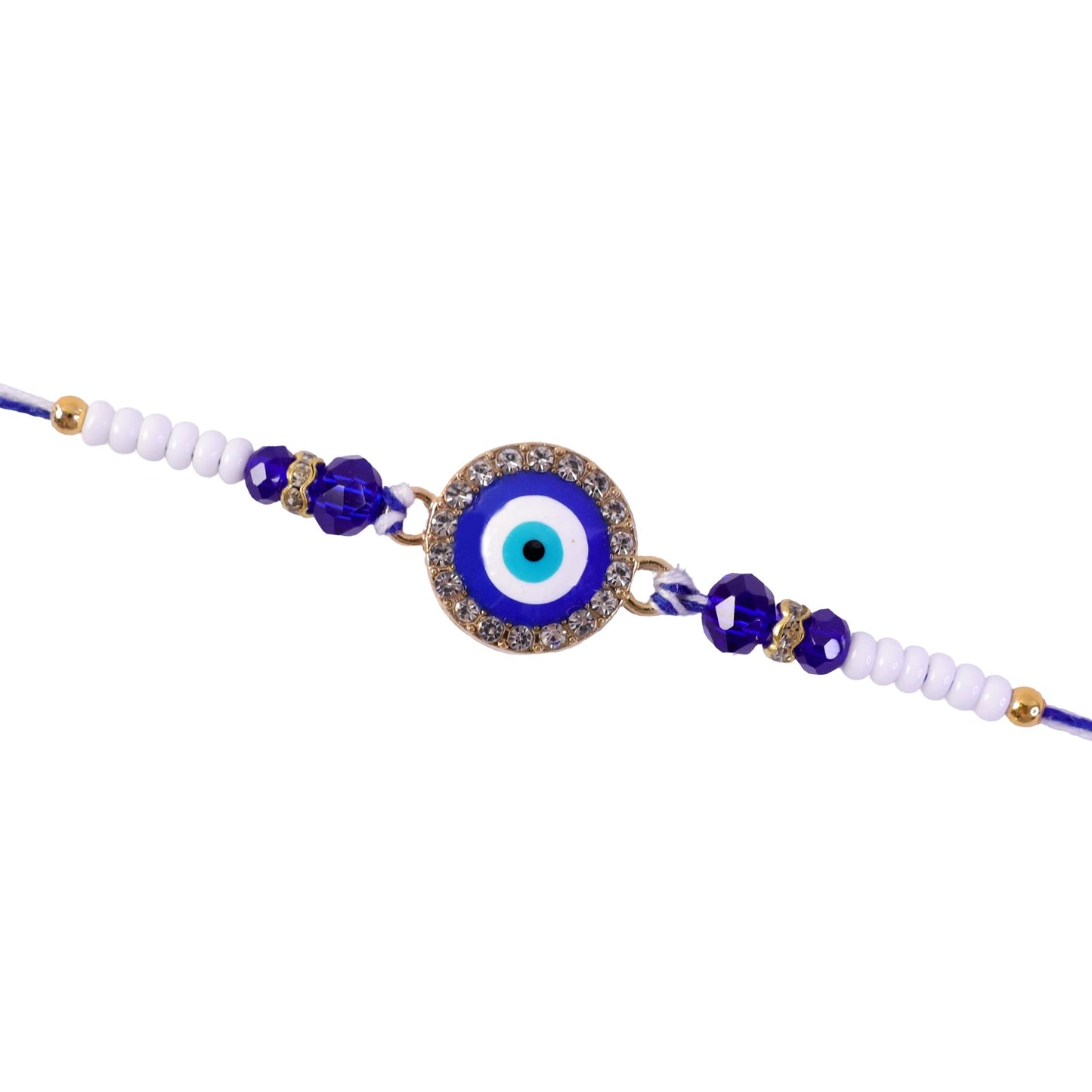 Classic Evil Eye Kundan Beaded Rakhi with Round Protective Charm