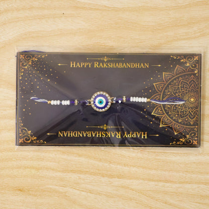 Classic Evil Eye Kundan Beaded Rakhi with Round Protective Charm