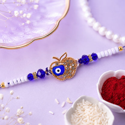 Crown Evil Eye Crystal Beaded Rakhi with Ornate Round Center Charm