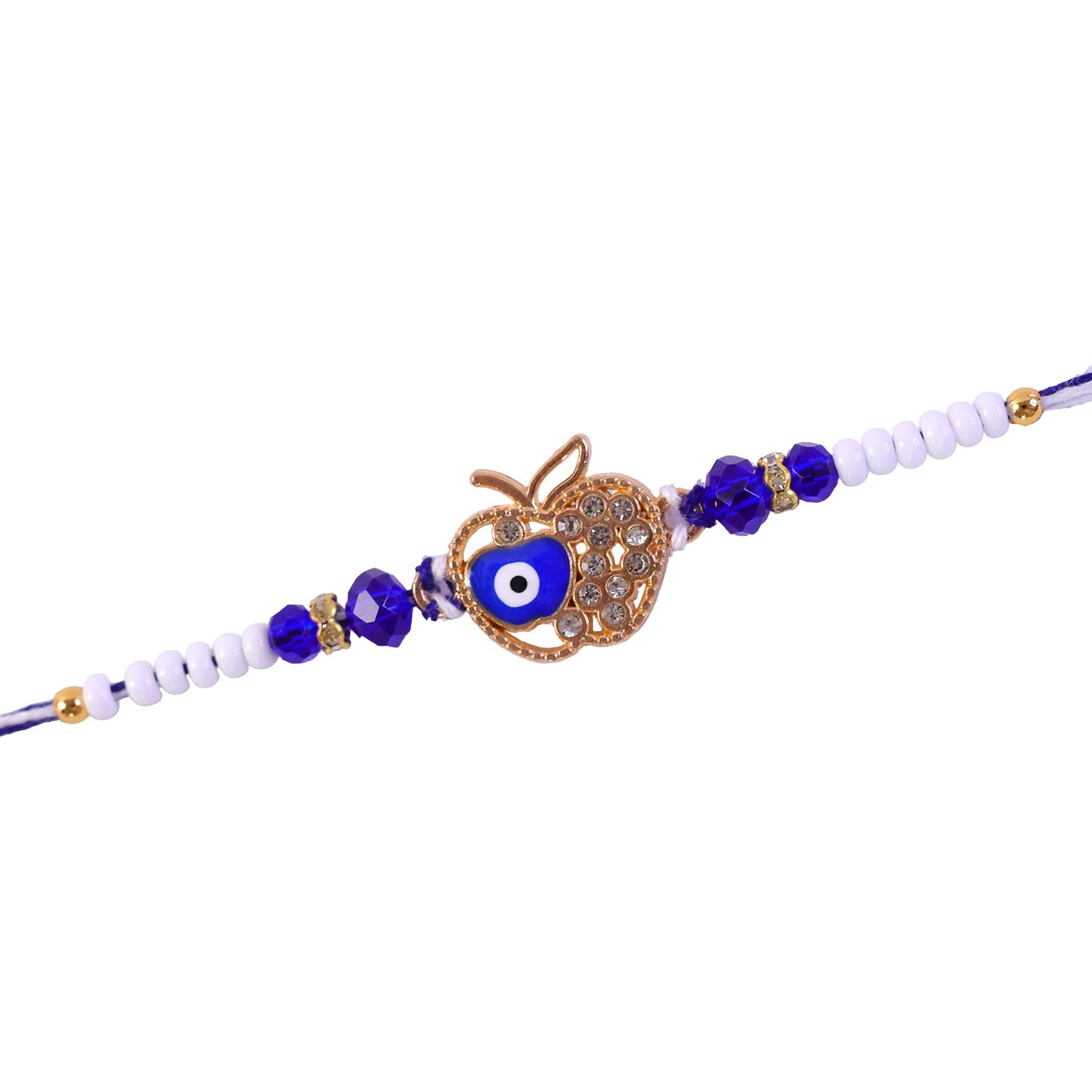 Crown Evil Eye Crystal Beaded Rakhi with Ornate Round Center Charm