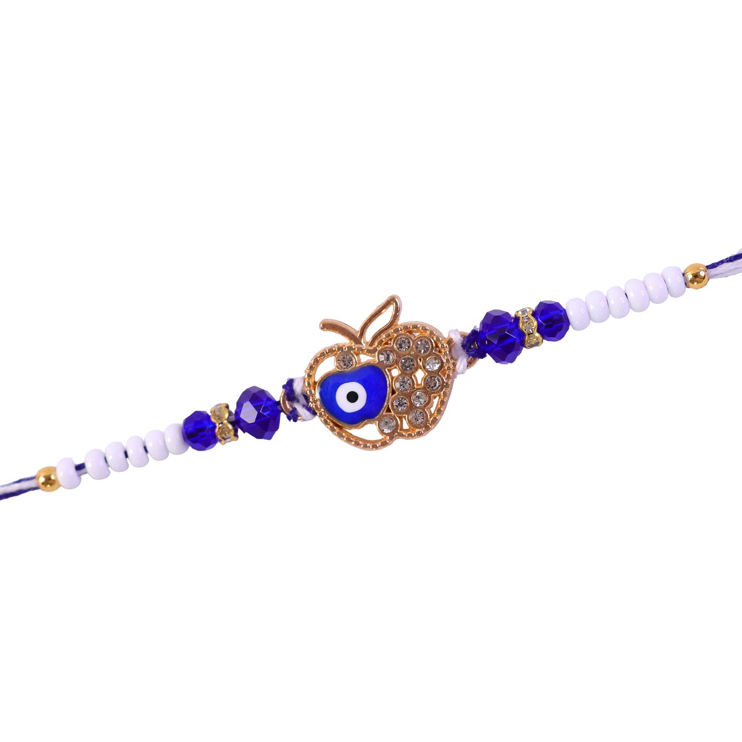 Crown Evil Eye Crystal Beaded Rakhi with Ornate Round Center Charm
