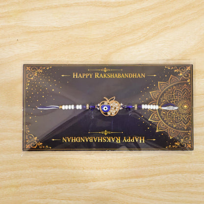 Crown Evil Eye Crystal Beaded Rakhi with Ornate Round Center Charm
