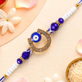 Crescent Evil Eye Beaded Rakhi with Crystal Ring Center Charm