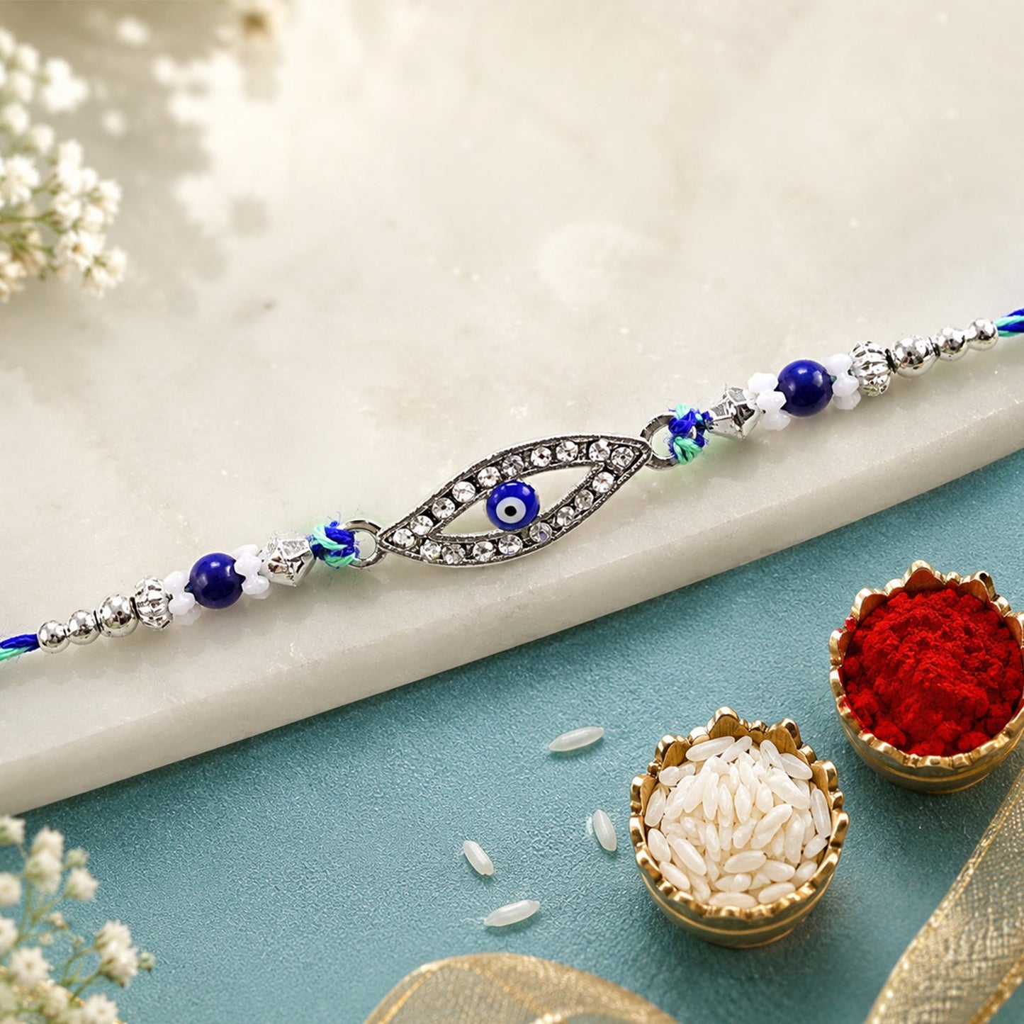 Designer Nazar Evil Eye Studded Stylish Beads Rakhi for Brother