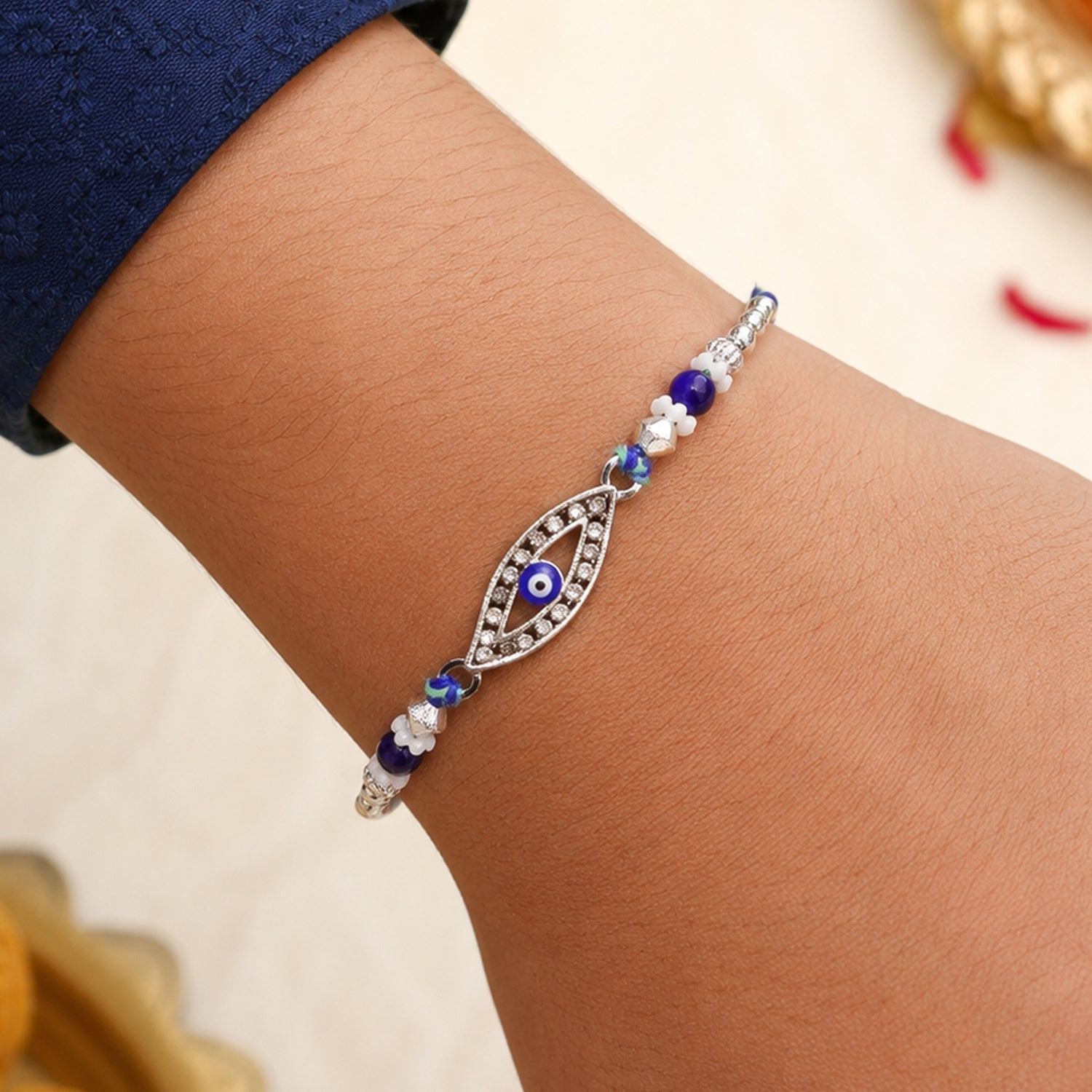 Designer Nazar Evil Eye Studded Stylish Beads Rakhi for Brother