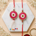 Round Beadwork Studded Multicolor Tassel Bhai Bhabhi Rakhi Lumba Set