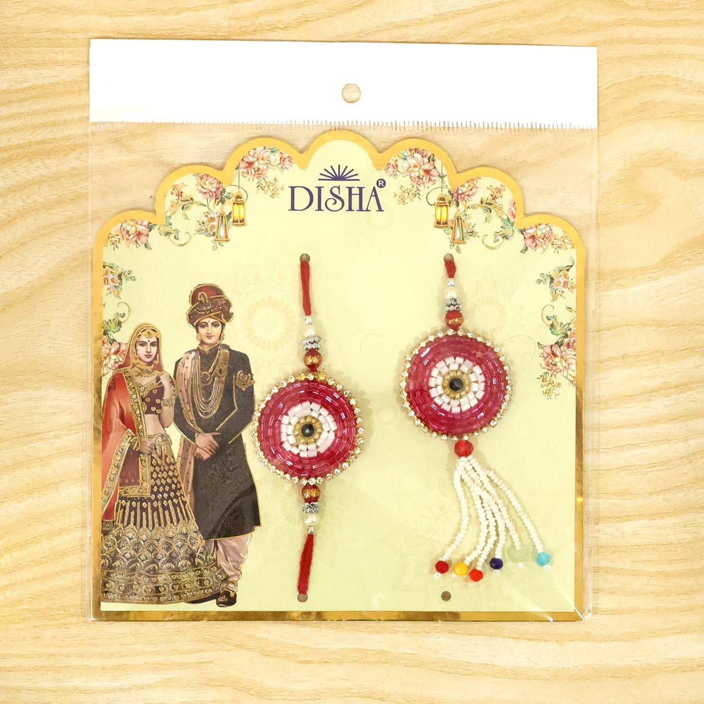 Round Beadwork Studded Multicolor Tassel Bhai Bhabhi Rakhi Lumba Set
