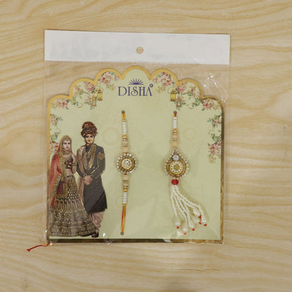 Antique Golden Kundan Crystal Pearl Tassel Bhai Bhabhi Rakhi Lumba Set