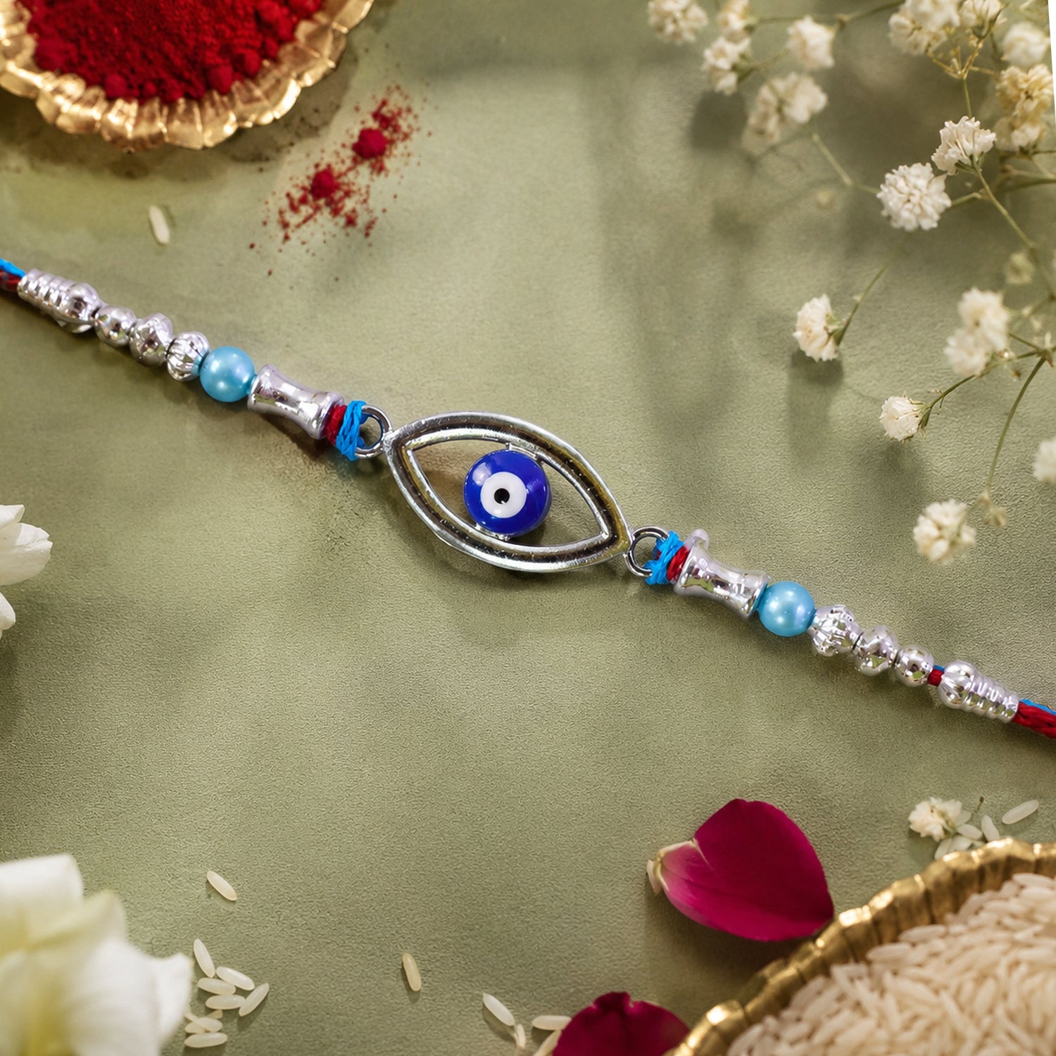 Marquise Nazar Evil Eye Turquoise Stylish Bead Rakhi For Brother