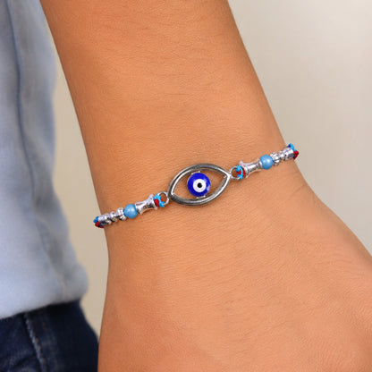 Marquise Nazar Evil Eye Turquoise Stylish Bead Rakhi For Brother