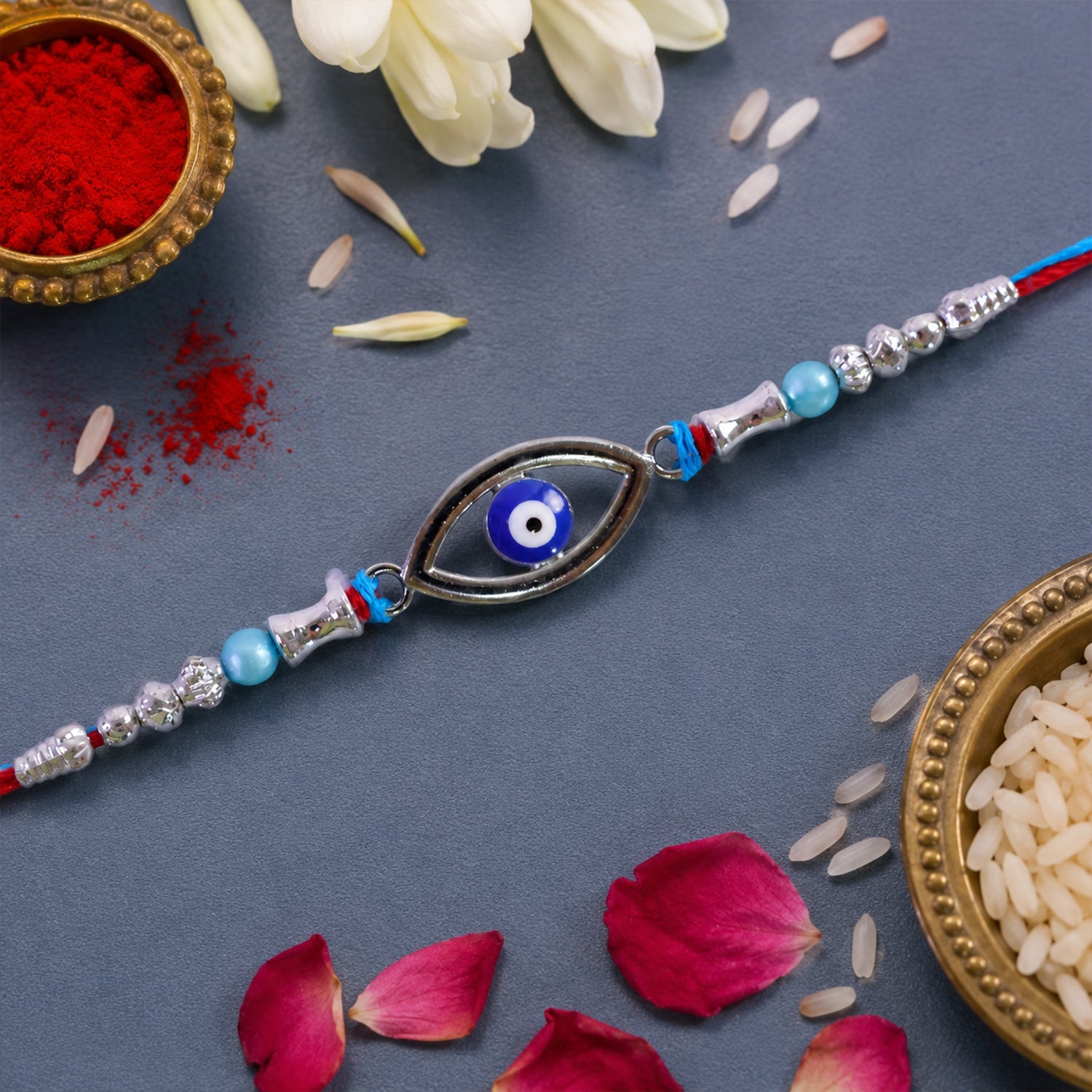 Marquise Nazar Evil Eye Turquoise Stylish Bead Rakhi For Brother