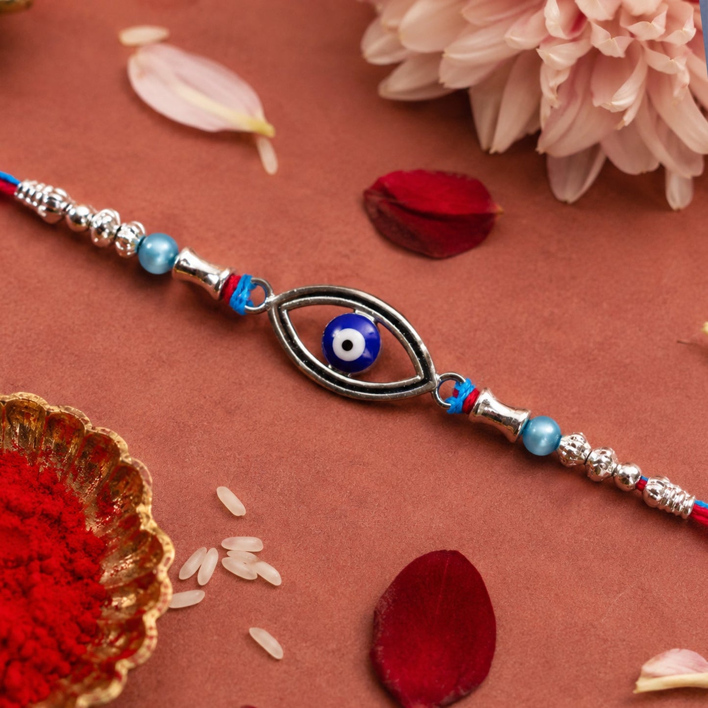 Marquise Nazar Evil Eye Turquoise Stylish Bead Rakhi For Brother