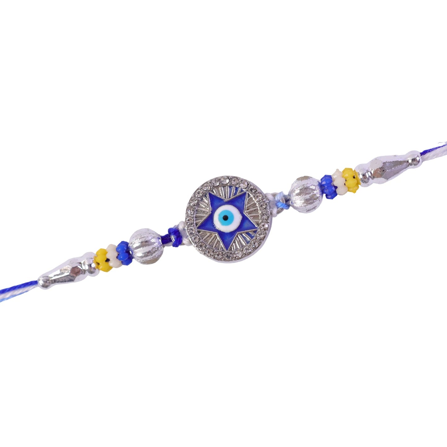 Star Design Evil Eye Beaded Rakhi with Round Stone Center Charm Design