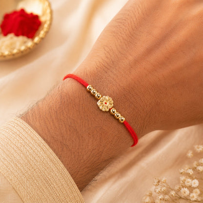 Traditional Floral Motif Golden Bead Minimalist Rakhi