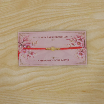 Traditional Floral Motif Golden Bead Minimalist Rakhi