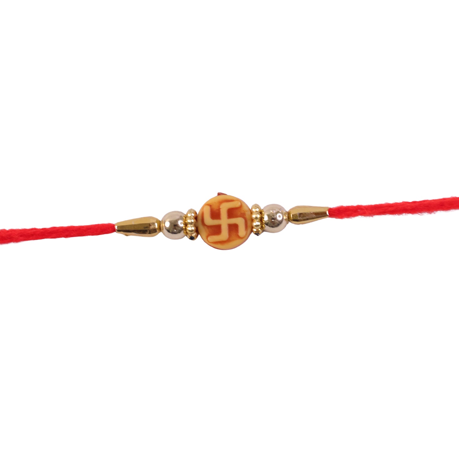 Religious Swastik Round Golden Bead Traditional Rakhi