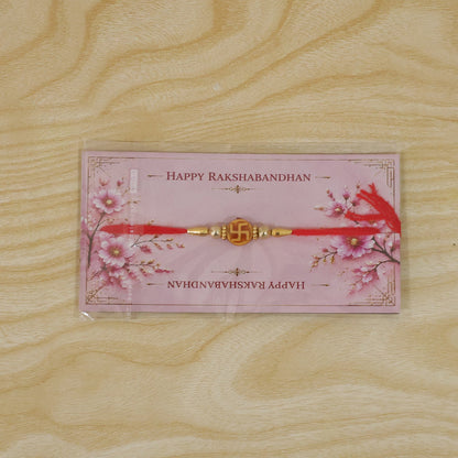 Religious Swastik Round Golden Bead Traditional Rakhi