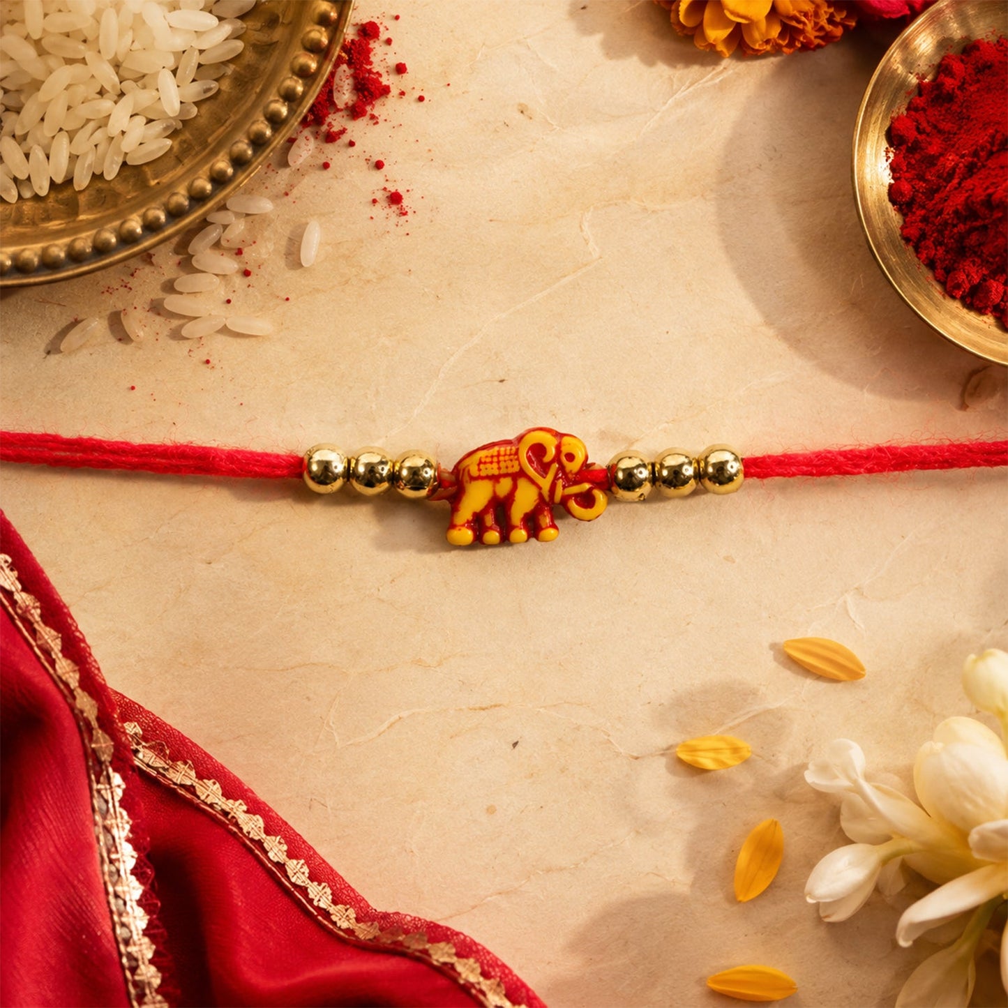 Elephant Motif Golden Stylish Bead Traditional Rakhi