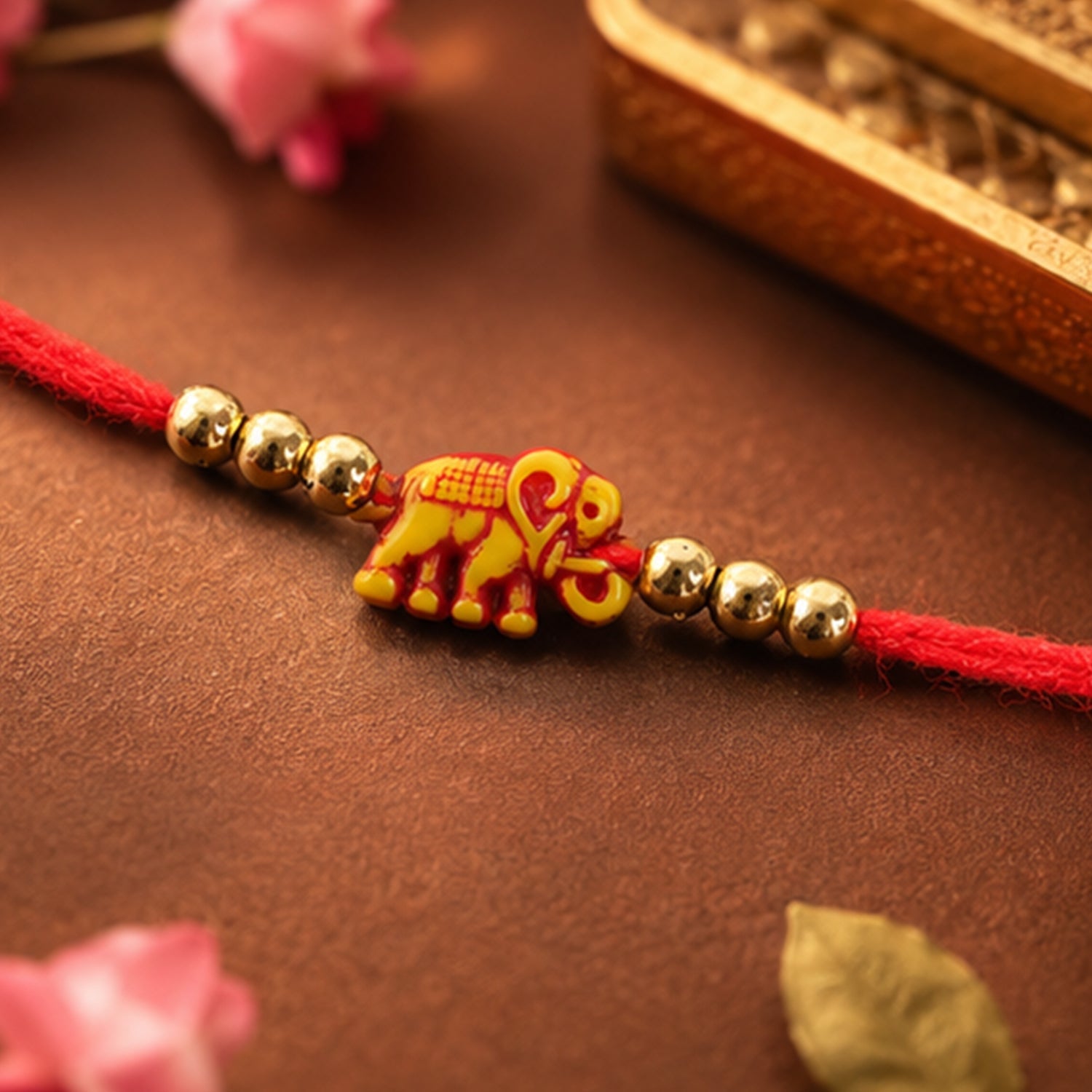 Elephant Motif Golden Stylish Bead Traditional Rakhi
