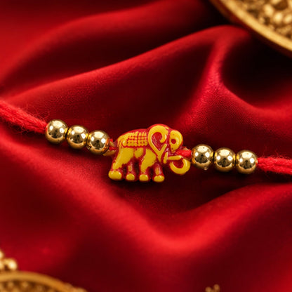 Elephant Motif Golden Stylish Bead Traditional Rakhi