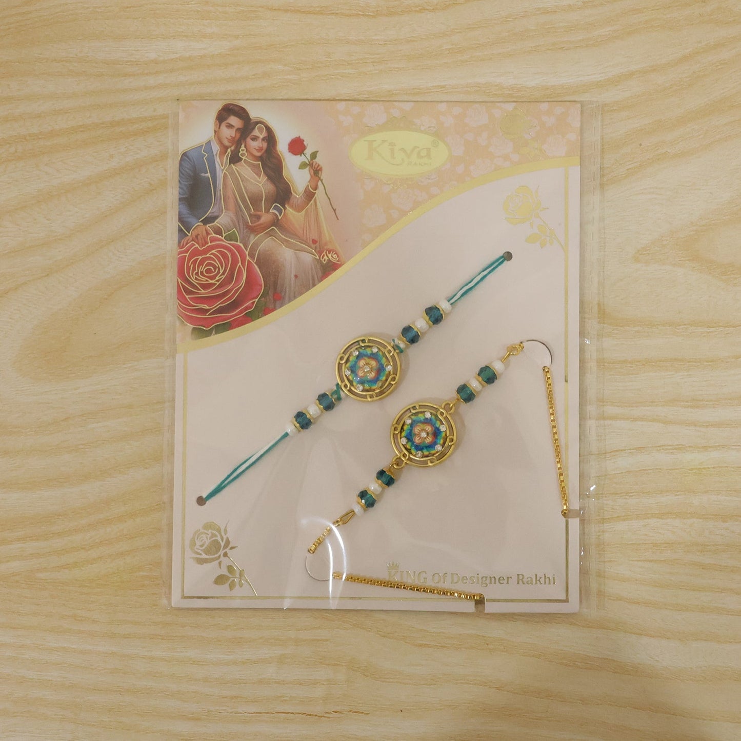Round Mandala Floral Enamel Crystal Beads Bhai Bhabhi Rakhi Lumba Set