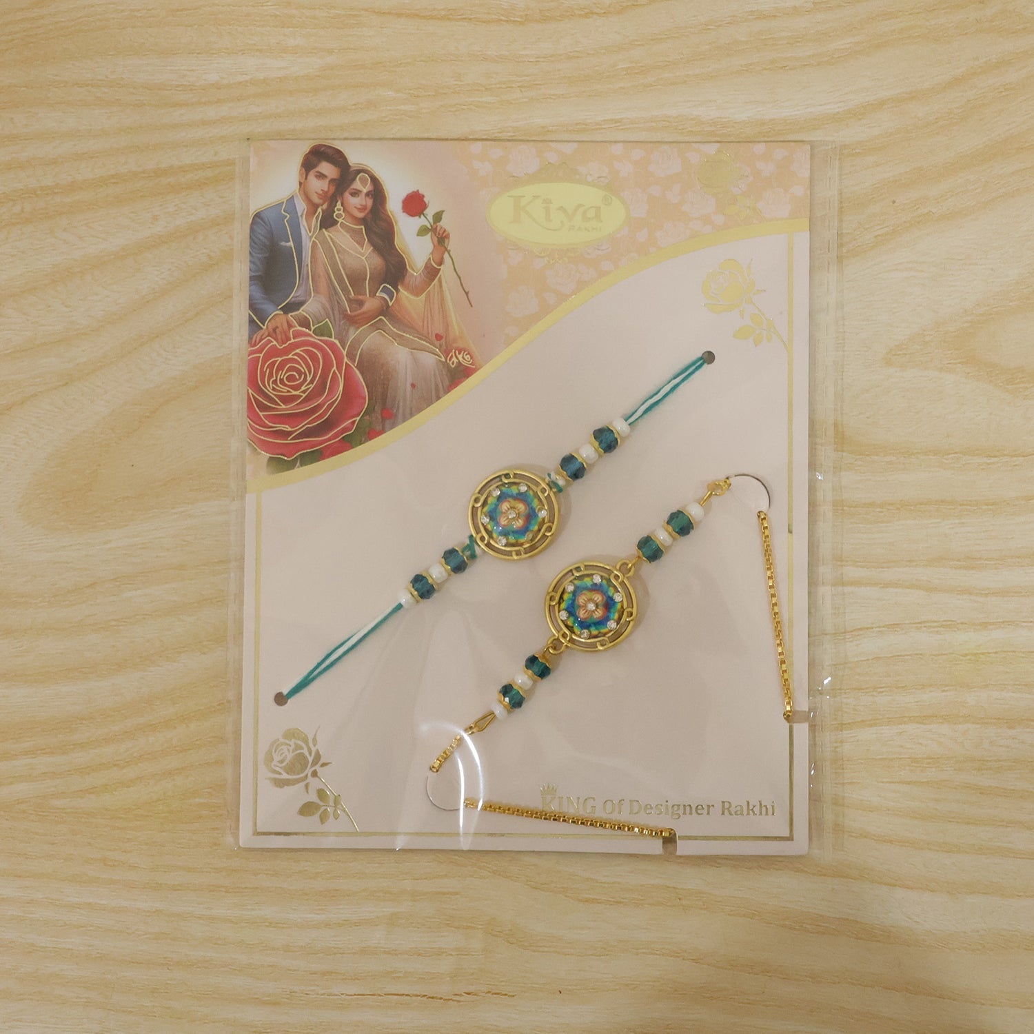 Round Mandala Floral Enamel Crystal Beads Bhai Bhabhi Rakhi Lumba Set