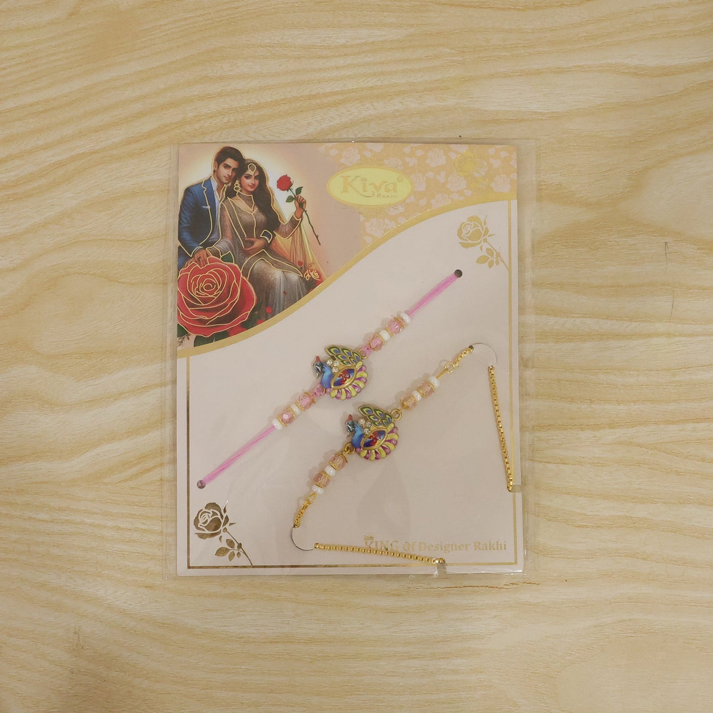Peacock Om Enamel Crystal Stylish Beads Bhai Bhabhi Rakhi Lumba Set