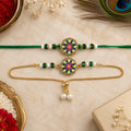 Round Starburst Meenakari Kundan Stylish Beads Bhai Bhabhi Rakhi Lumba Set