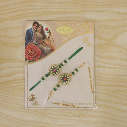 Round Starburst Meenakari Kundan Stylish Beads Bhai Bhabhi Rakhi Lumba Set