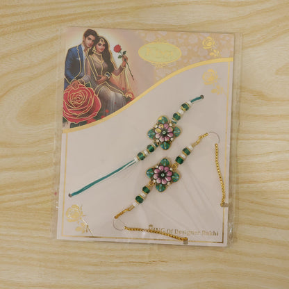 Designer Floral Nazar Evil Eye Enamel Beads Bhai Bhabhi Rakhi Lumba Set
