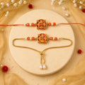 Premium Sunburst Floral Enamel Crystal Beads Bhai Bhabhi Rakhi Lumba Set