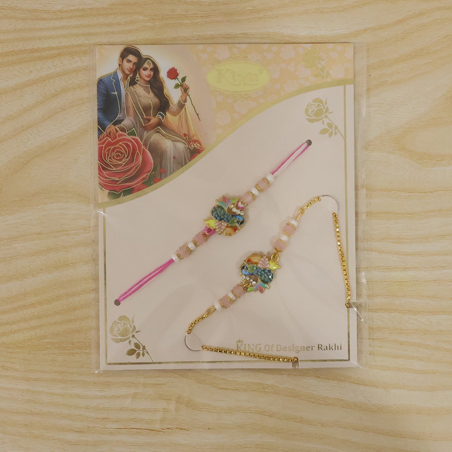 Peacock Motif Enamel Crystal Beads Bhai Bhabhi Rakhi Lumba Set