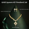 Gold Plated Square Pendant Necklace Set – Elegant Filigree Design