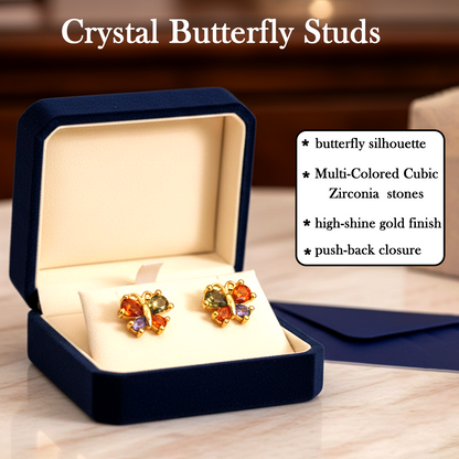 "Gold Plated Multicolored AD Butterfly Stud Earrings" for women and girls