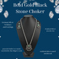 Black Stone Choker with Pearl Drops – Elegant Gold-Tone Jewellery Set