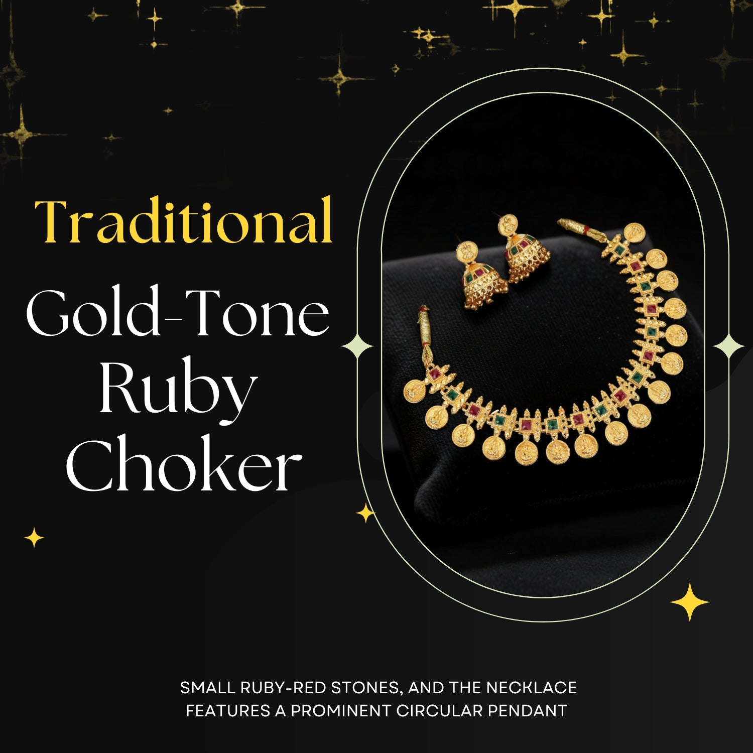 Gold-Tone Traditional Green & Ruby Shield Choker